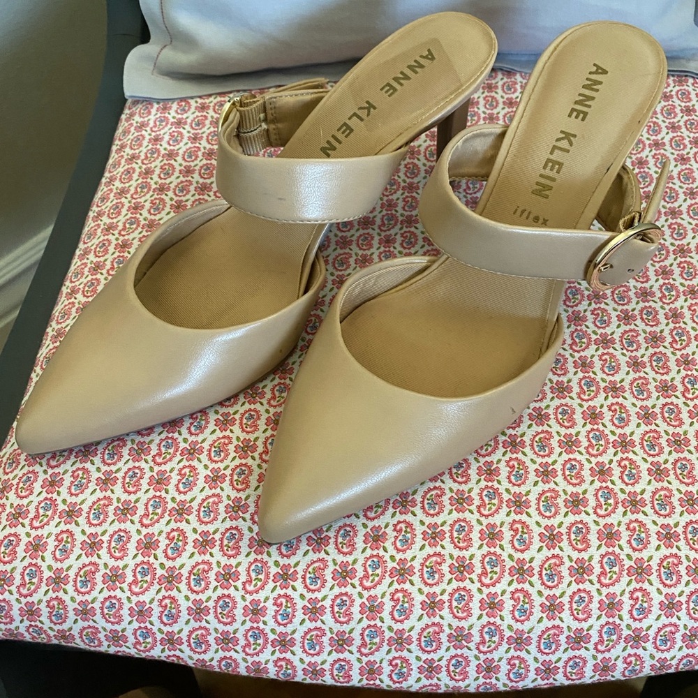 Anne Klein Tan Kitten Heel Mules